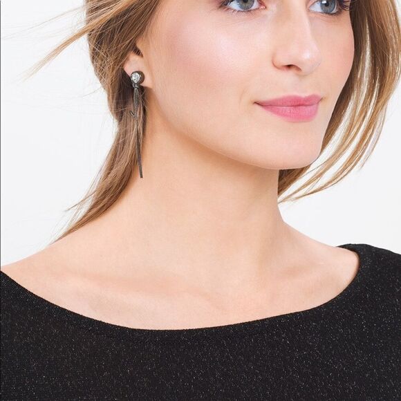 White House Black Market Fringe Black Metallic Asymmetrical Sweater - Picture 3 of 11